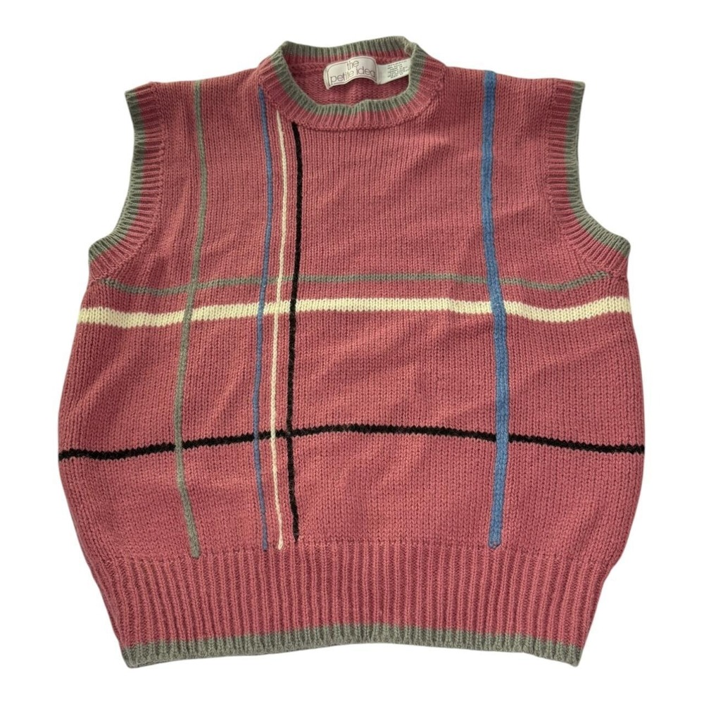 The Petite Idea Pink Plaid Sweater Vest Women Medium Vintage 90 Knit Cottagecore